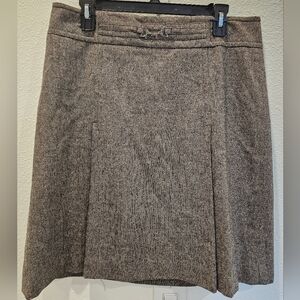 Ann Taylor Pleated Brown Wool Blend Fully Lined Skirt Side Zip closure Size 12